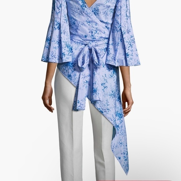 CAROLINA HERRERA  Peplum Poplin Blouse in blue size 2 - Picture 5 of 13